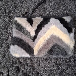 Stylish Faux Fur Clutch - Black, Gray, Cream